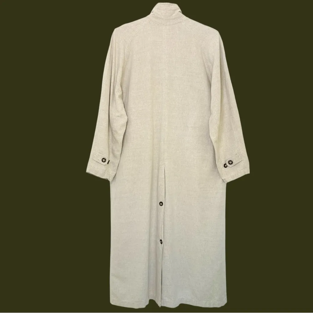 Linen Cotton Maxi Duster Coat • Fiji Made • Button Front Minimalist Jacket L Gray Size L - Image 7