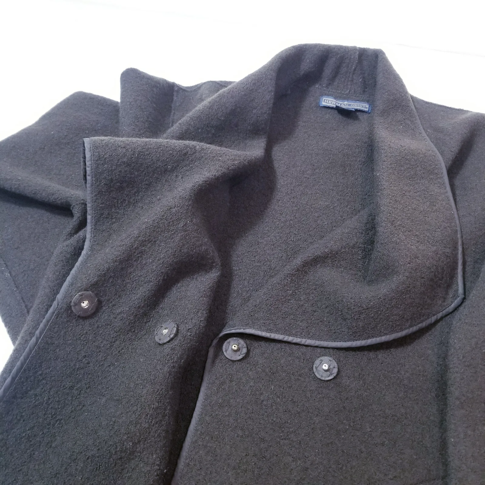 Vintage Herman Geist 100% Wool Brown Fleece Midi Jacket side Pockets - Image 9