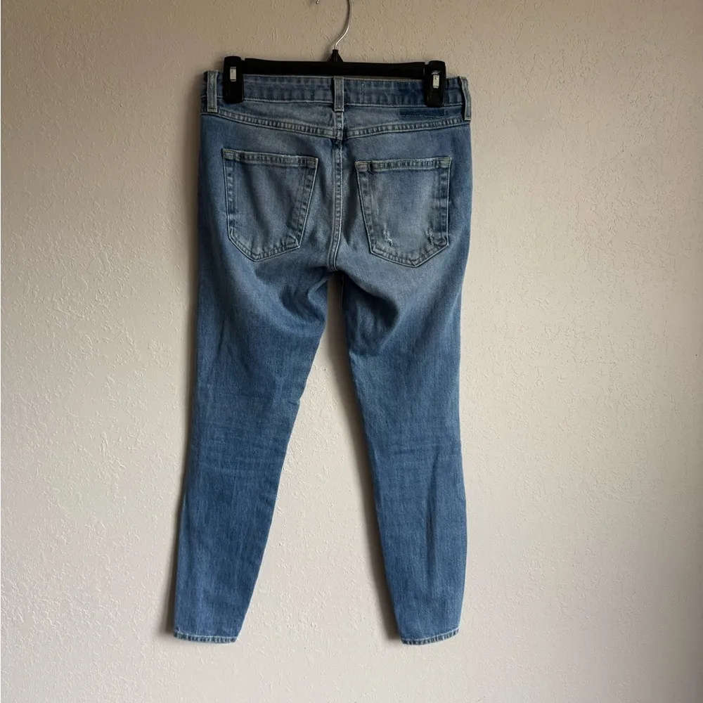 Revolve AMO Twist 70’s Blue Cropped Skinny Jeans Womens 25 Stretch Split Hem - Image 5