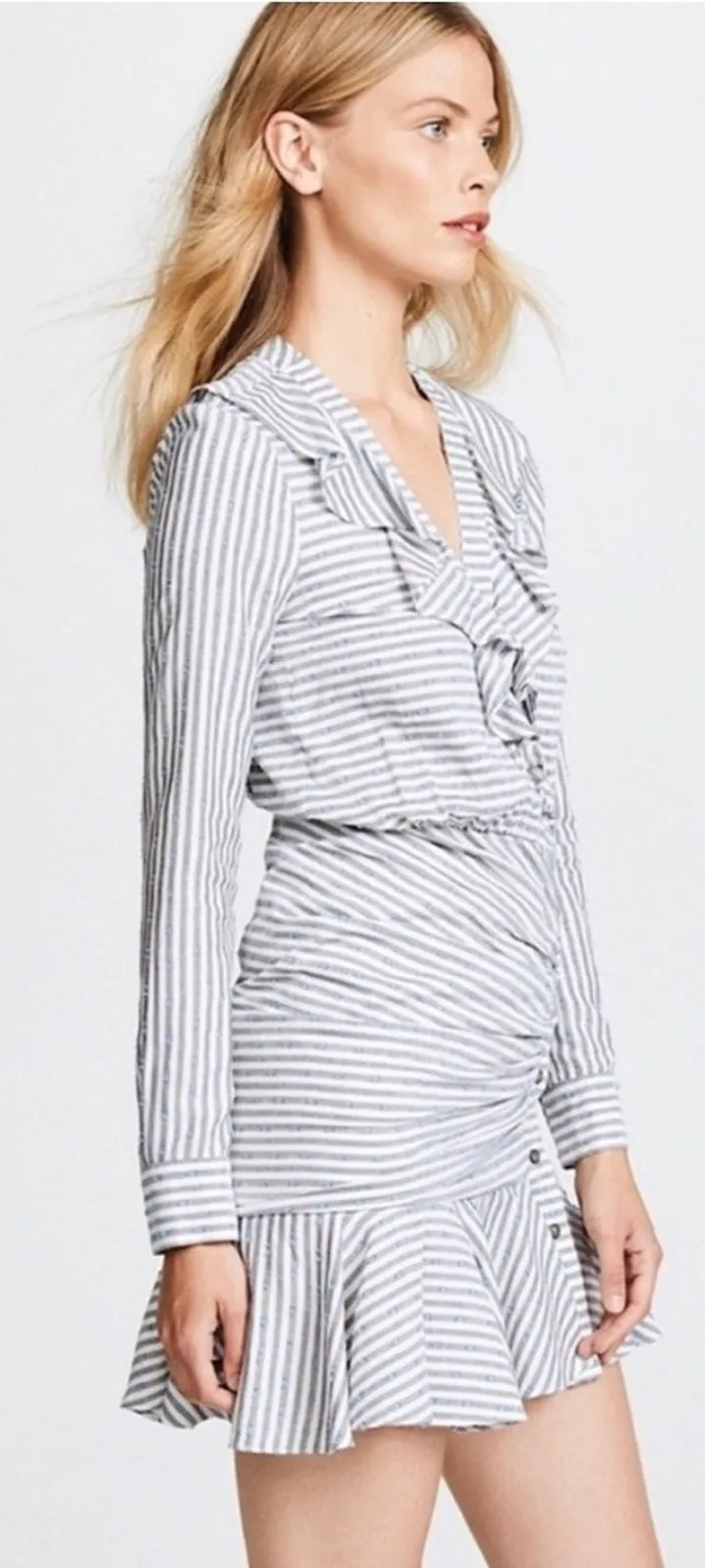 Veronica Beard Kai Blue & White Striped Ruffle Button Front Mini Dress Sz 2 NEW - Image 2