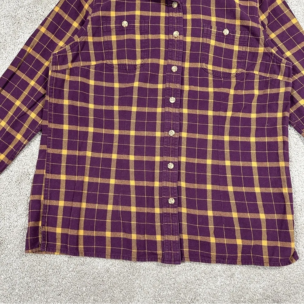 Duluth Trading Co Women’s Free Swingin Flannel Button Down Shirt Purple Yellow M Size M - Image 4