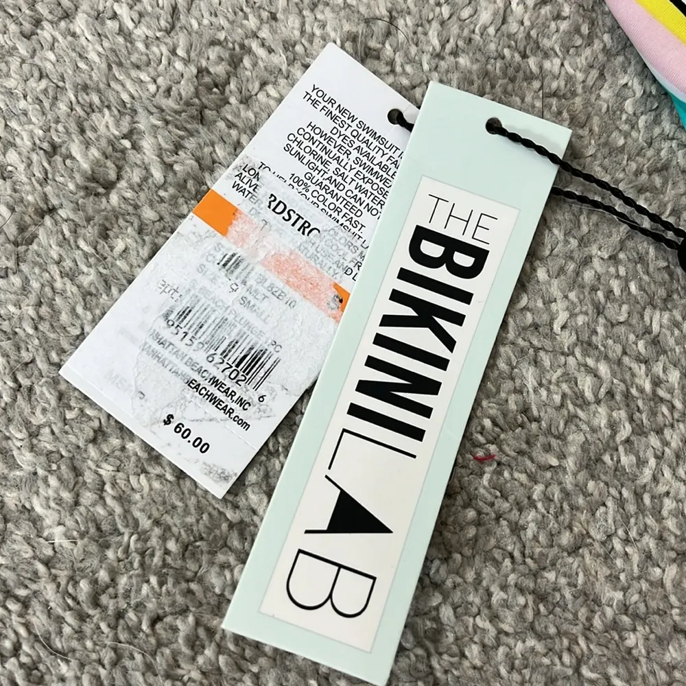 New Bikini Lab Small Blue, Orange Asymmetrical Plunge Halter One Piece Swim Suit - Image 8