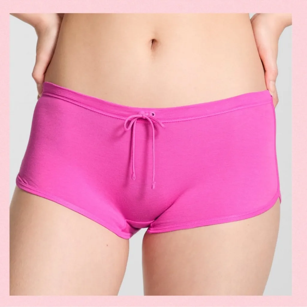 PINK VICTORIA’S SECRET Cotton Dorm Boyshort Pink Silver Foil Logo LARGE - Image 4