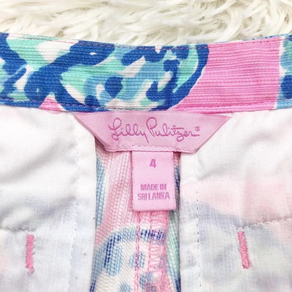 Lilly‎ Pulitzer Adie Shorts Pink Pout Barefoot Princess Blue Shell Size 4 - Image 6