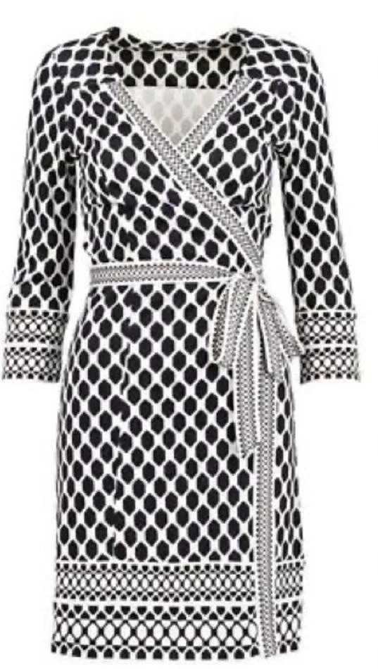 Tallulah Silk Wrap Black & White Geometric Dress - Image 14