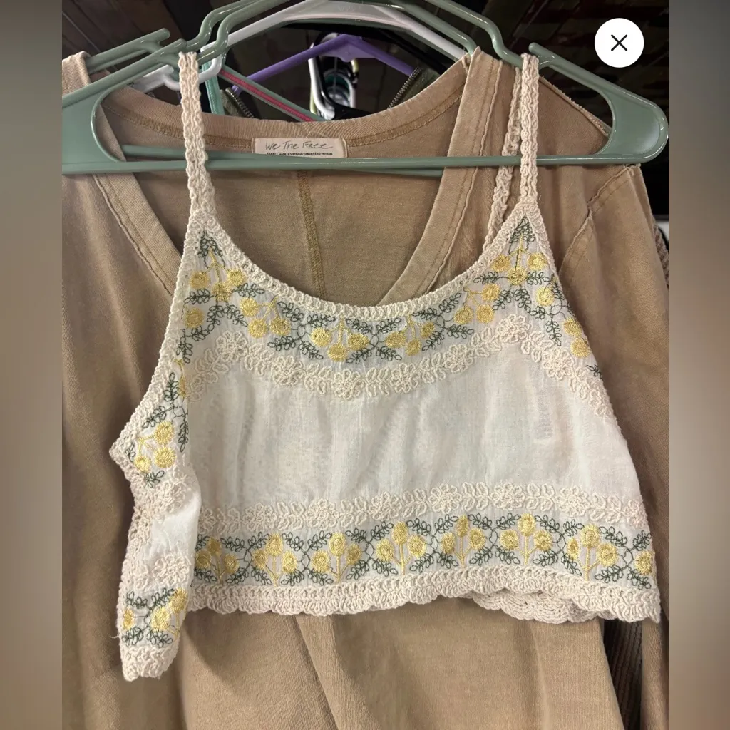 POL Embroidered and Crocheted Boho Crop Top Tank - Image 3