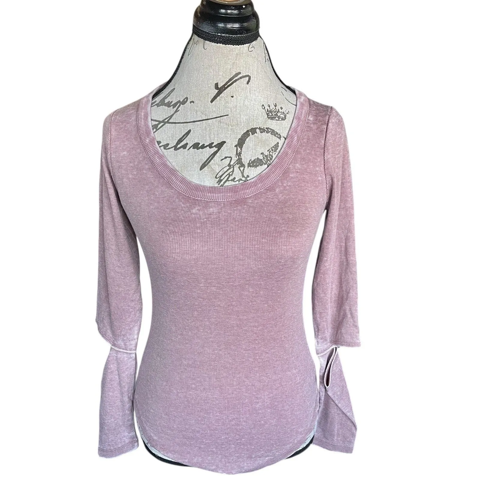 Chaser Womens Blouse Sz Small Burnout Cut Out Long Sleeve Acid Wash Punkcore - Image 2