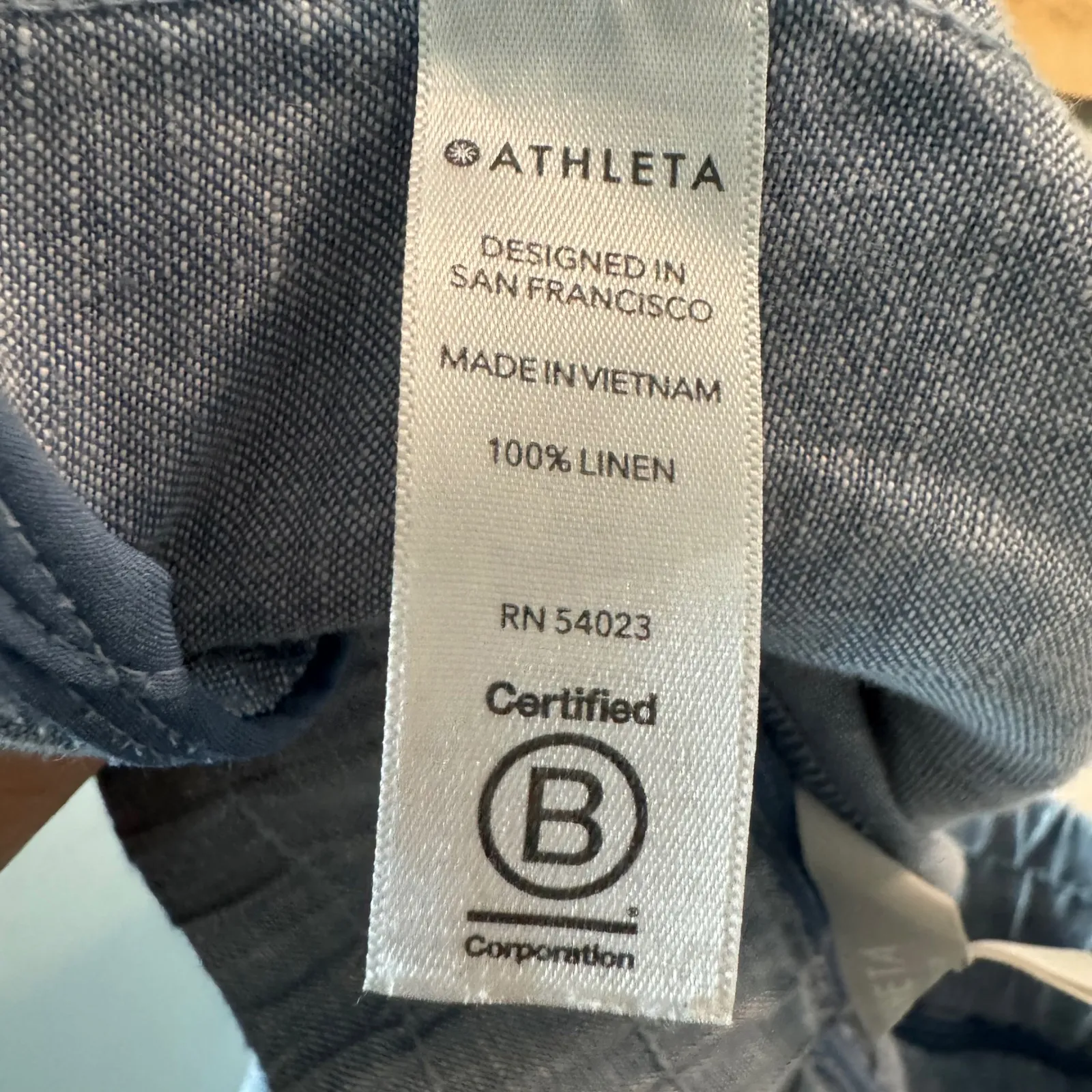 Athleta Caro Linen Jogger Pants Blue Drawstring Zipper Pockets Size 8 Flawed - Image 8