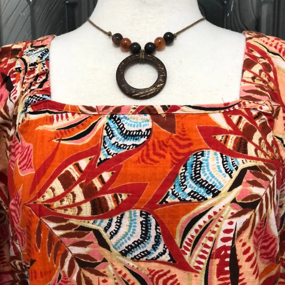 Mlle Gabrielle Tiered Bold Pattern Smocked Back Flowy Tunic Dress - Image 2