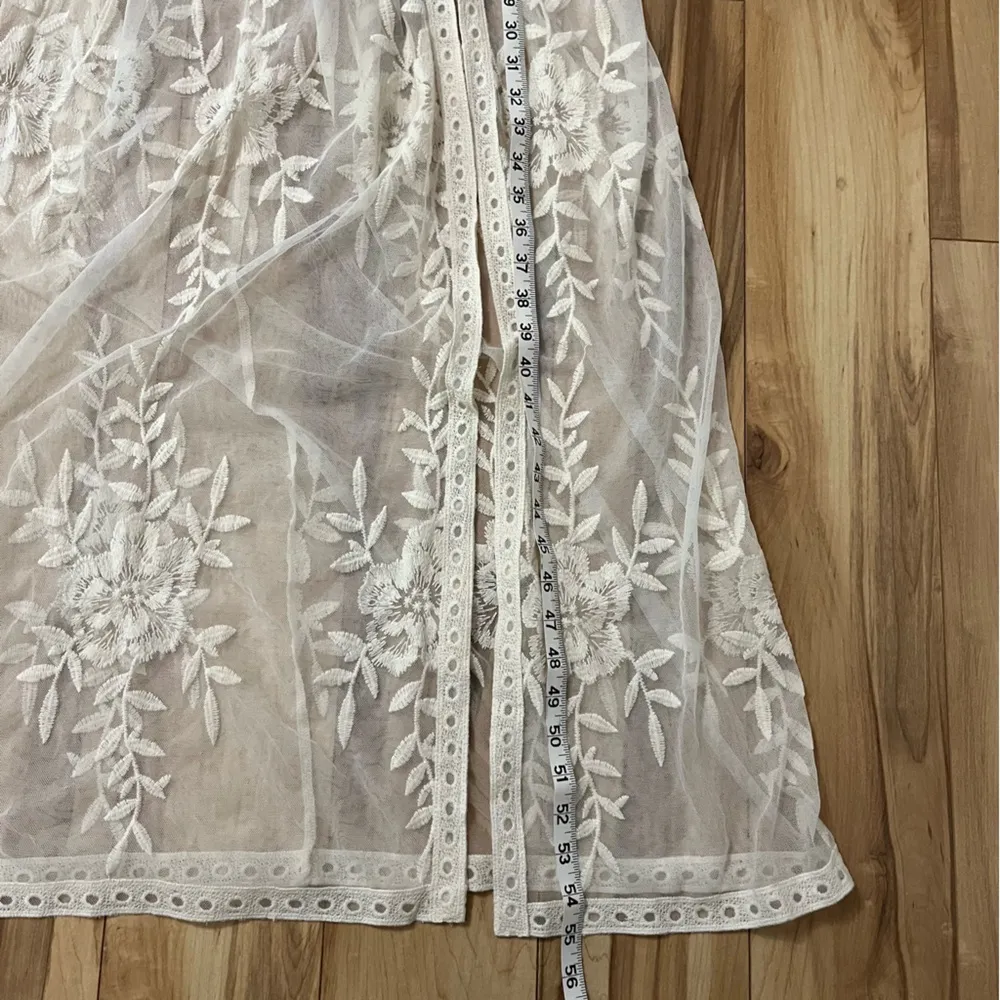 Women's Floral Lace Sheer Maxi Dress Sz XS Ivory Beach Wedding Boho Fairy Resort - Image 4