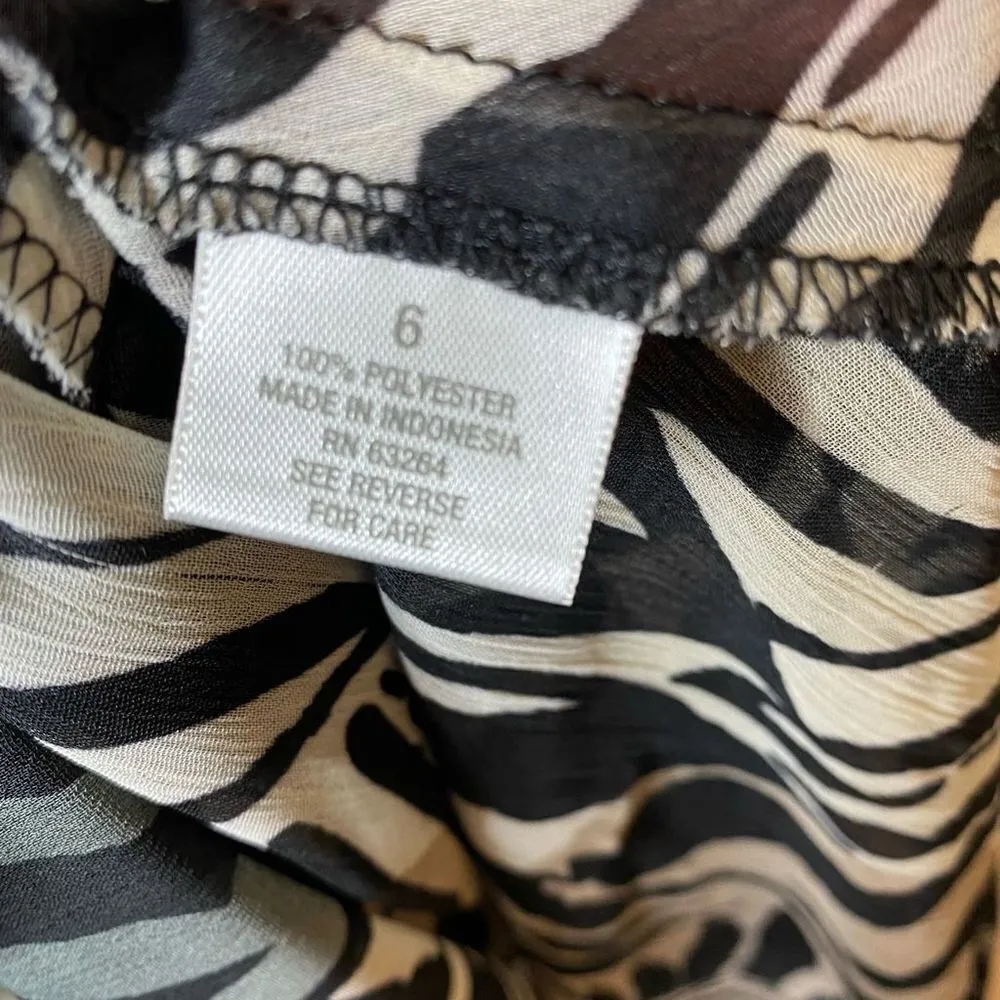 Dress Barn Zebra Animal Print Sheer Ruffle V Neck Midi Dress - Image 9