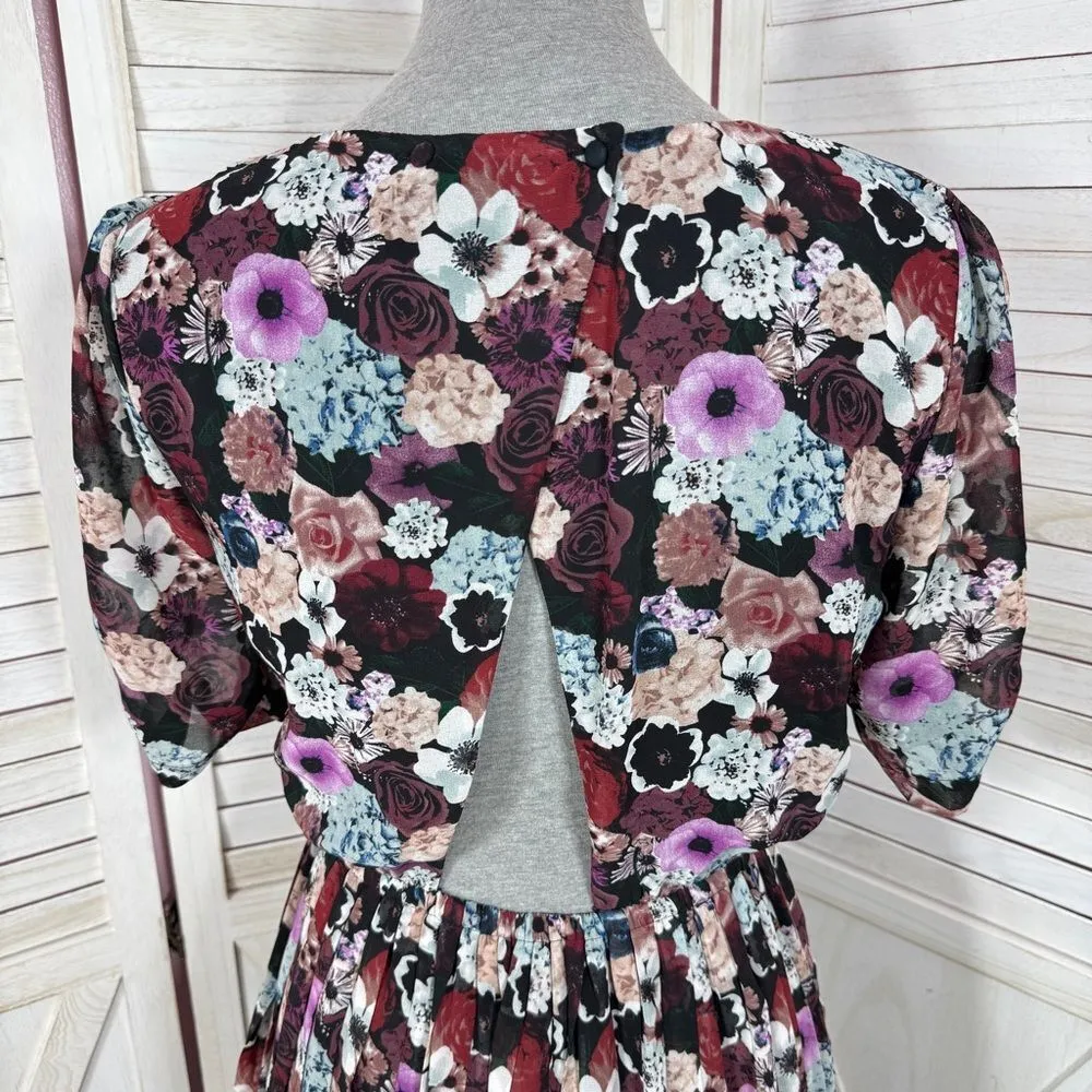 Pins‎ & Needles UO Floral Pleat Skirt Open Back Dress Black Multi Small - Image 8