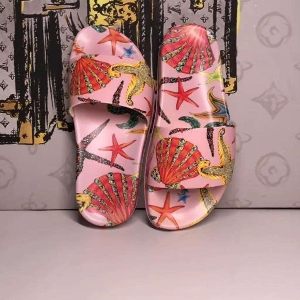New Authentic Versace Trésor de la Mer Slide Sandals – Women, Starfish Print - Image 8