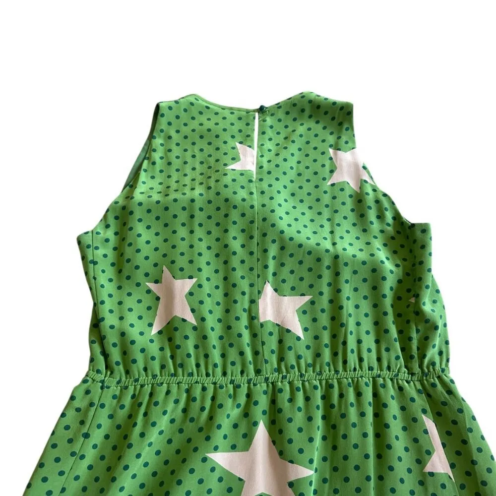 Girls From Savoy Anthropologie Green Star Print Silk Dress A - Image 9