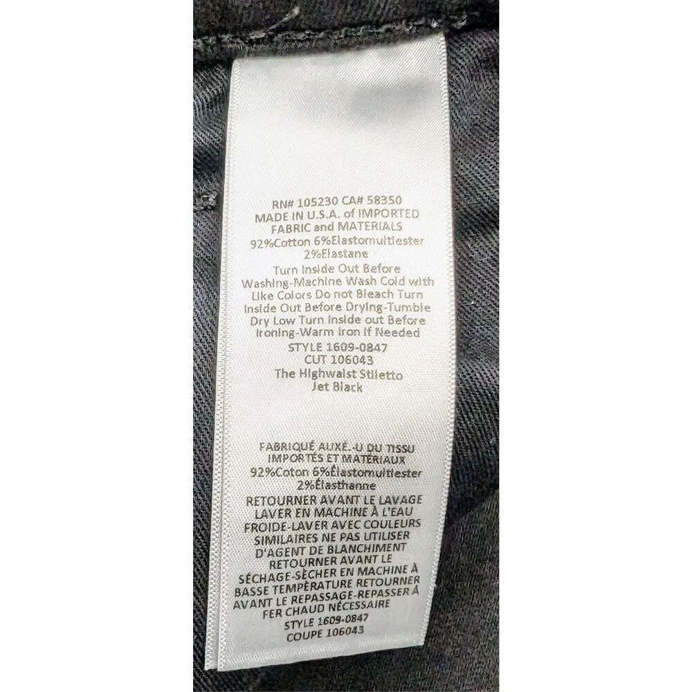 Current/Elliott The Highwaist Stiletto Skinny Black Jeans‎ Womens 27 Made in USA - Image 4