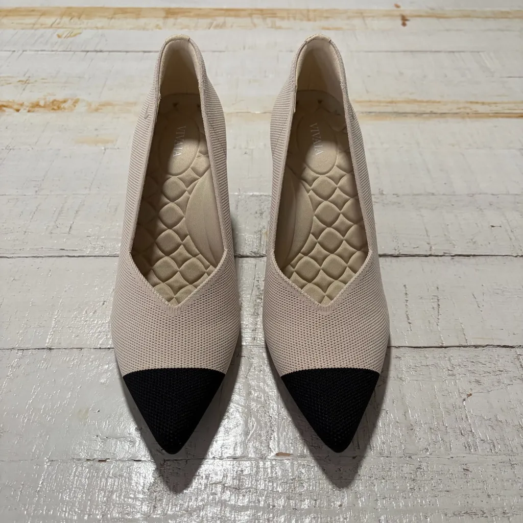 Vivaia Anna Pointed Toe Mid Heels EU size 40 US size 9 Cream Ivory/Black Pumps Black - Image 2