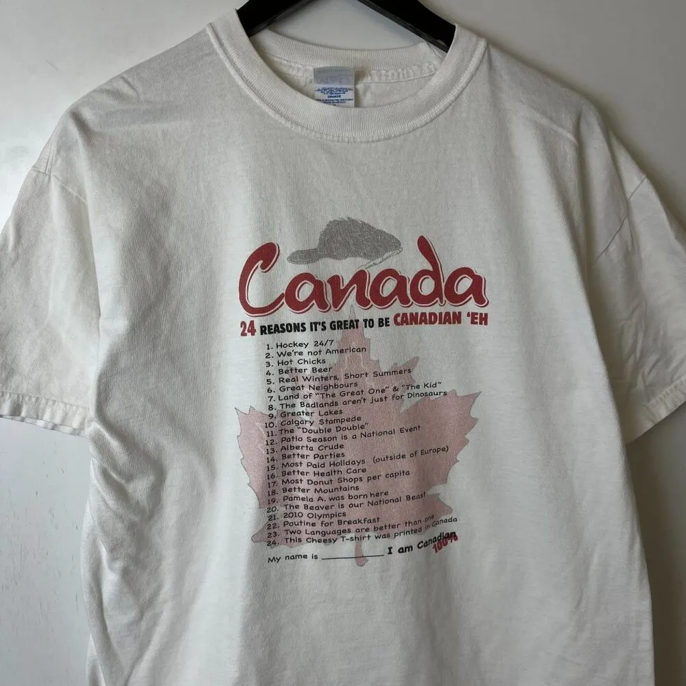 Vintage Y2K Canada Humor T Shirt White Large L Graphic Tee 100% Cotton Solid - Image 9