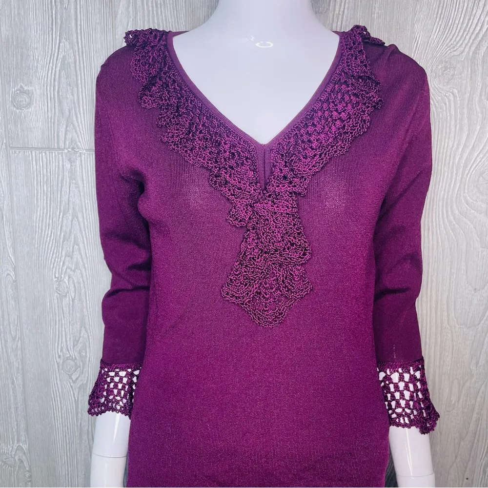 Fred david shirt and skirt set with crochet lace details purple size small - Image 5