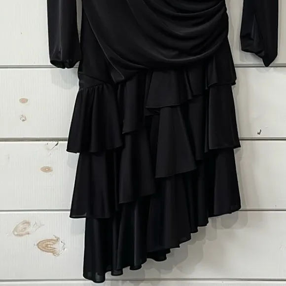 Vintage Abby Kent 80’s Beaded Sequin Shoukder Ruffle Hem Cocktail Dress Women 12 Black - Image 4