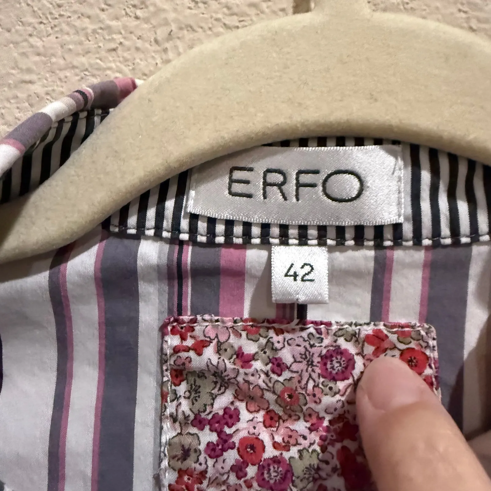 ERFO Women's Striped Button Up Short Sleeve Shirt Size 42‎ Pink Gray White - Image 3