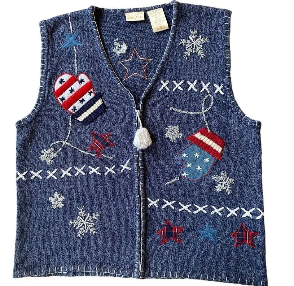Bobbie Brooks women's large winter embroidered zip up stretchy sweater vest - Image 10
