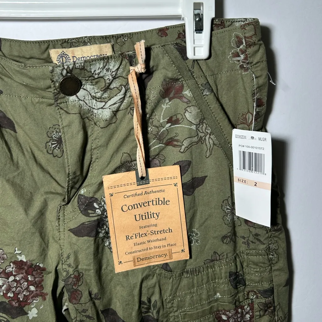 Democracy Green Floral Utility Pants Size 2 New - Image 2