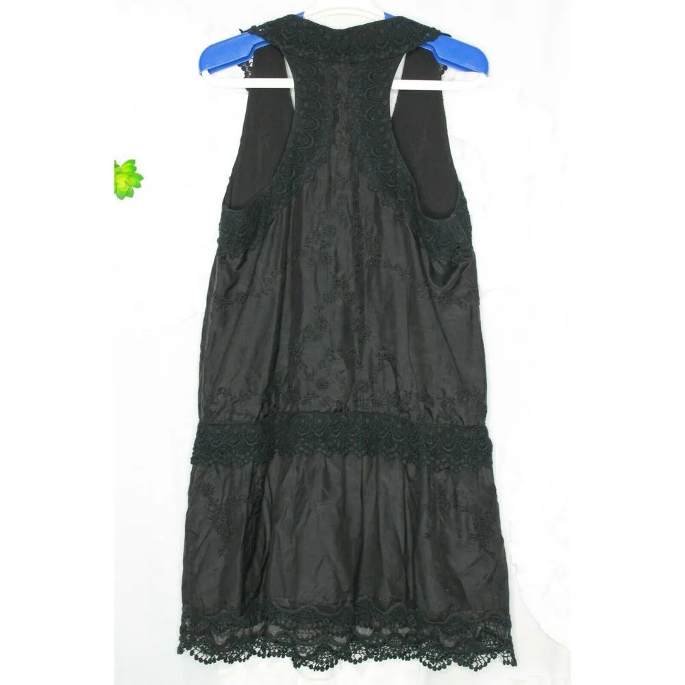Rebecca Minkoff Scoop Neck Mini Dress Size 6 Embroidered Lace Hem Black - Image 9