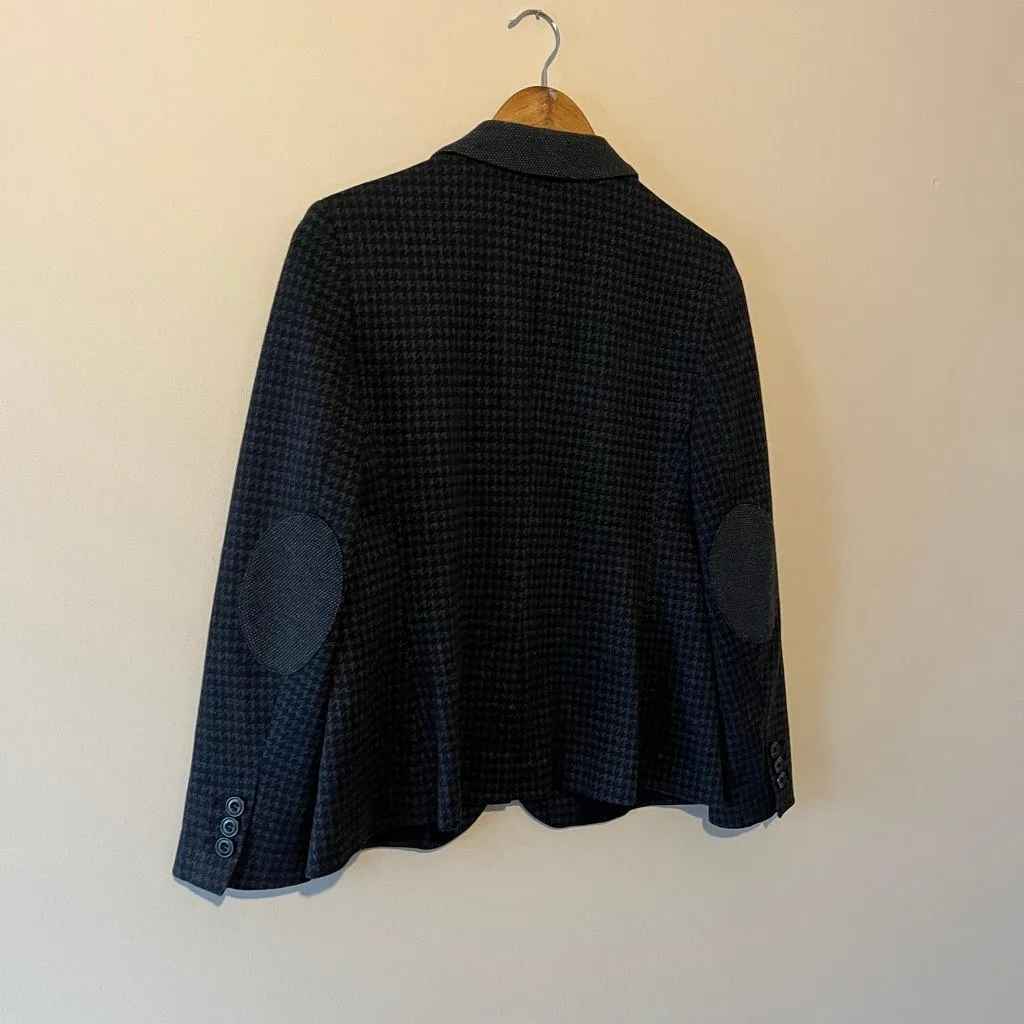 Talbots Houndstooth dark academia Blazer Jacket Blue Gray Wool Blend Elbow Patch - Image 6