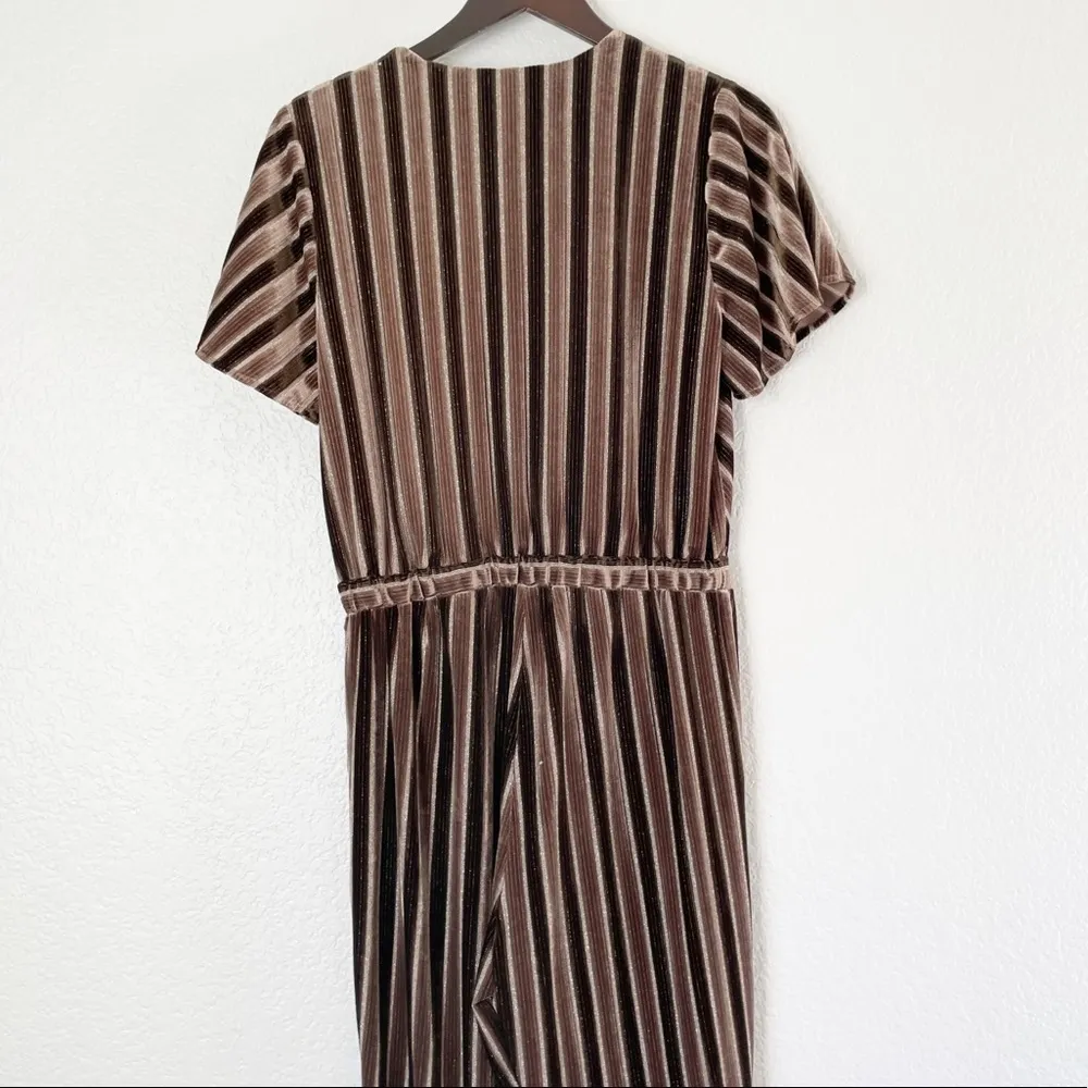 NWT MAVEN WEST Wrap Front Velvet Stripe Jumpsuit Brown Medium - Image 7