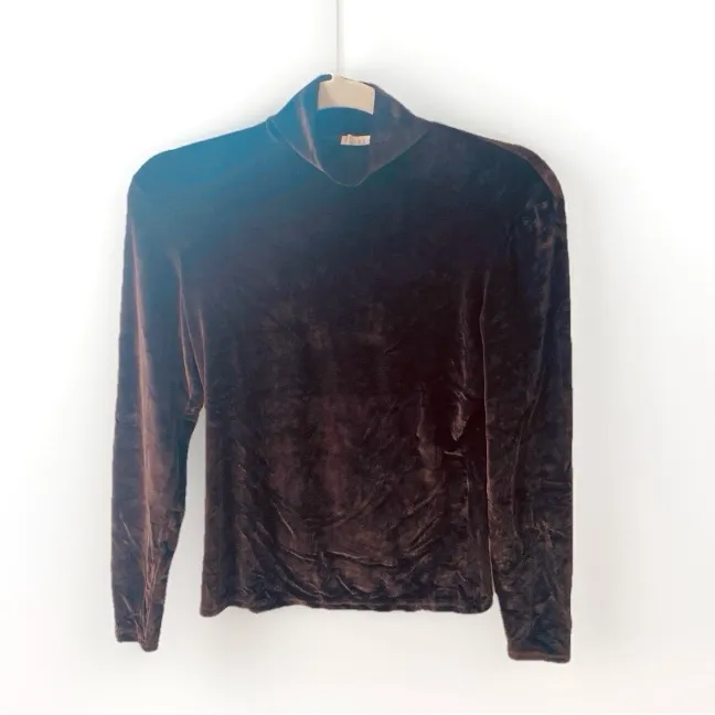 Vintage Express Velvet Mockneck Top S Chocolate Brown Dark Romantic Goth 90s Y2K - Image 3