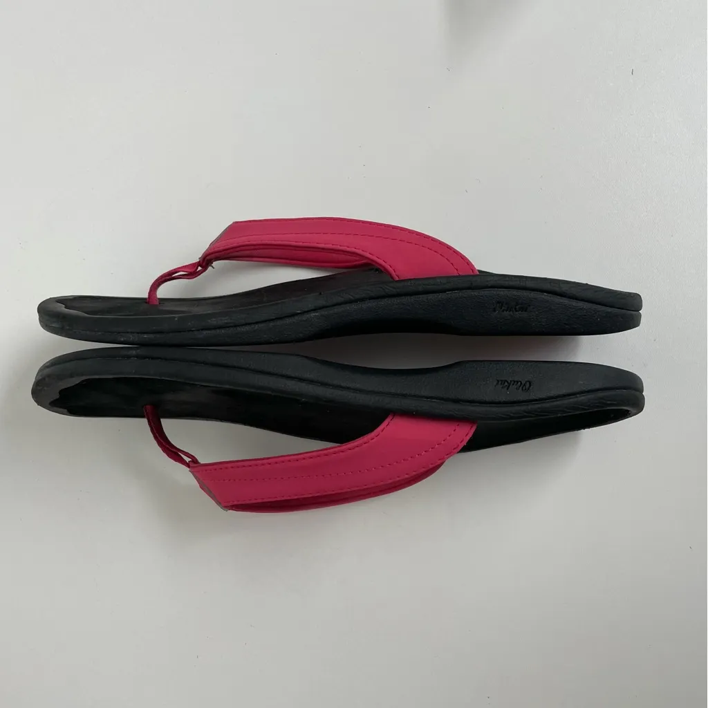 Olukai Sandals Ohana Flip Flops Comfort Travel Beach Hot Pink Black - Image 9