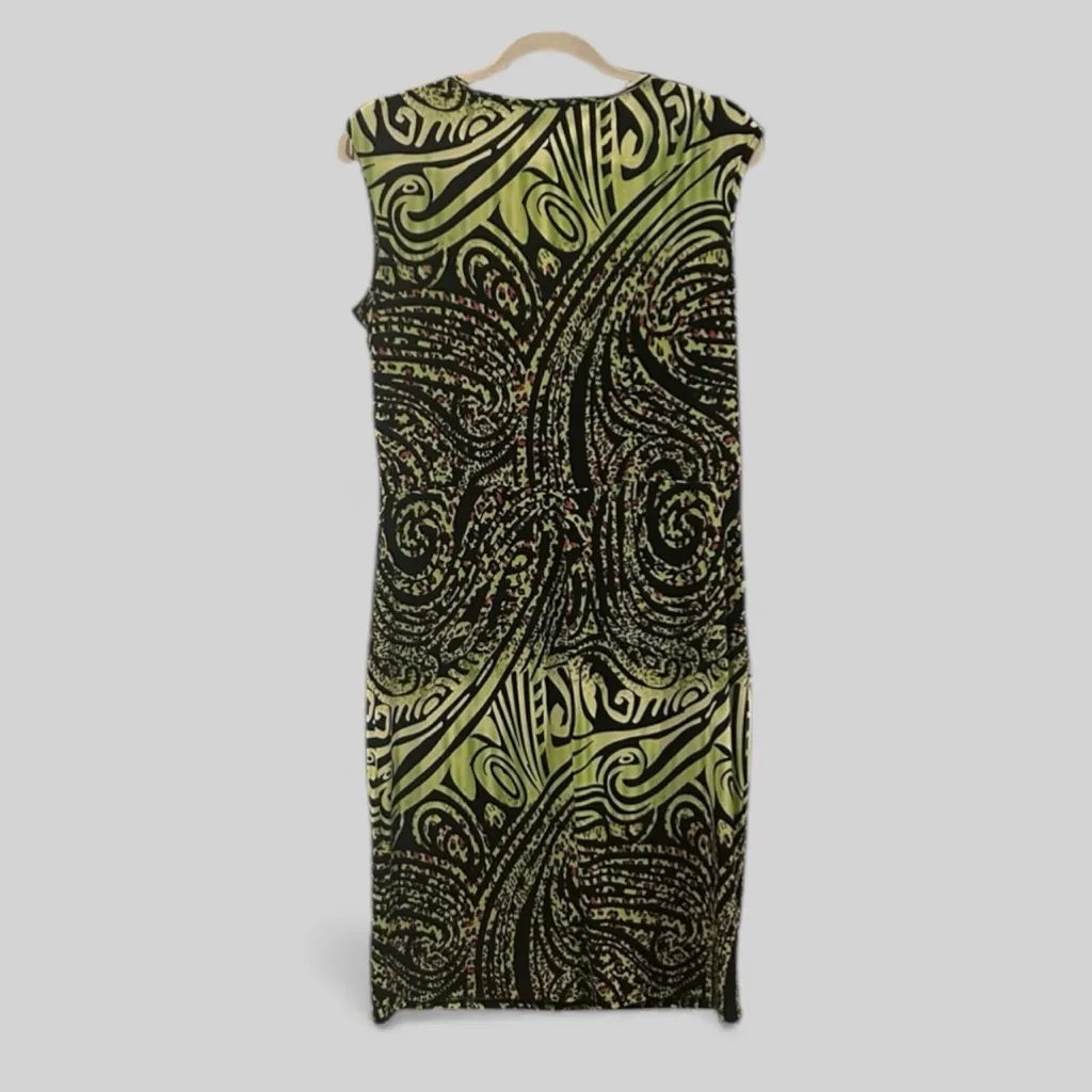 Frank Lyman faux wrap designer neon green animal print mid length dress size 14 - Image 8