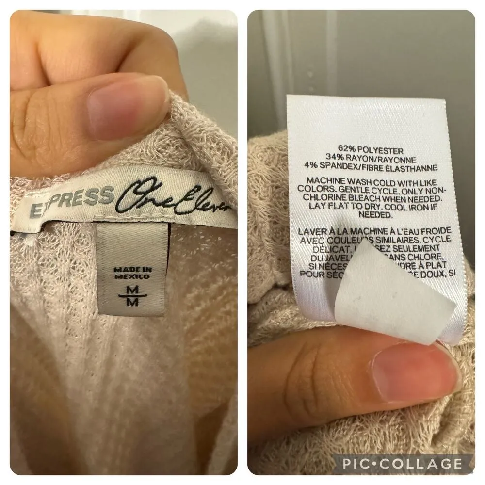 Size Medium Twist Tie Beige Cream Long Sleeve Blouse Top Crop cropped - Image 5