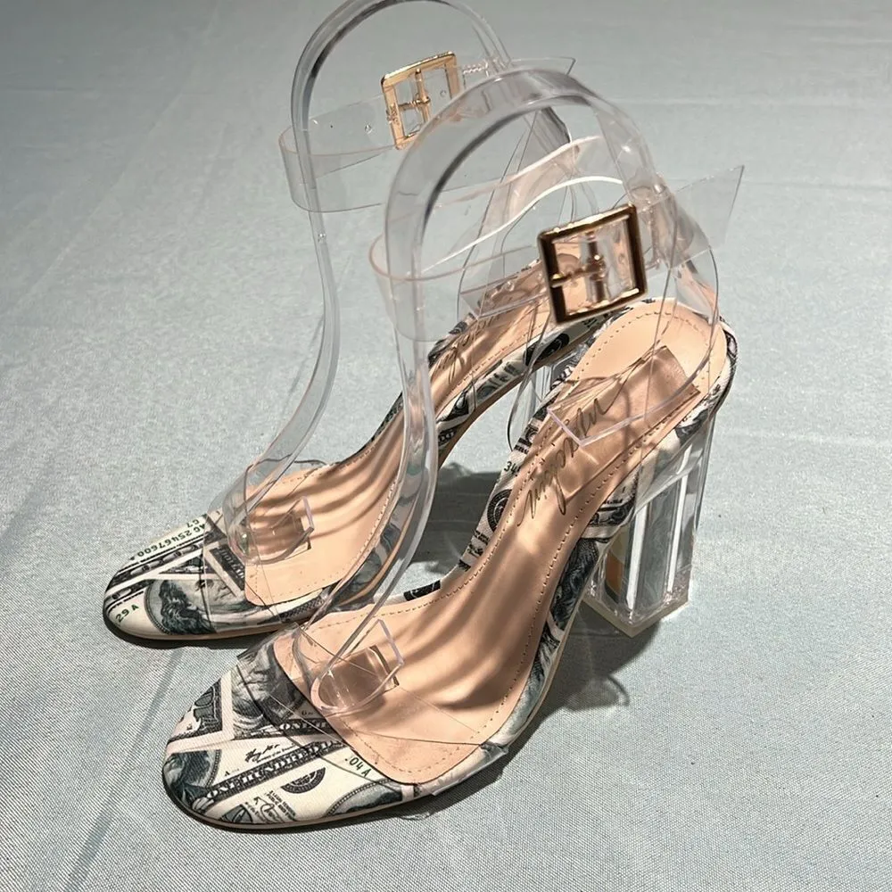 Clear Mackin Girl PVC Open Toe Ankle Strap Money Heels Size 5.5 B33 White - Image 8