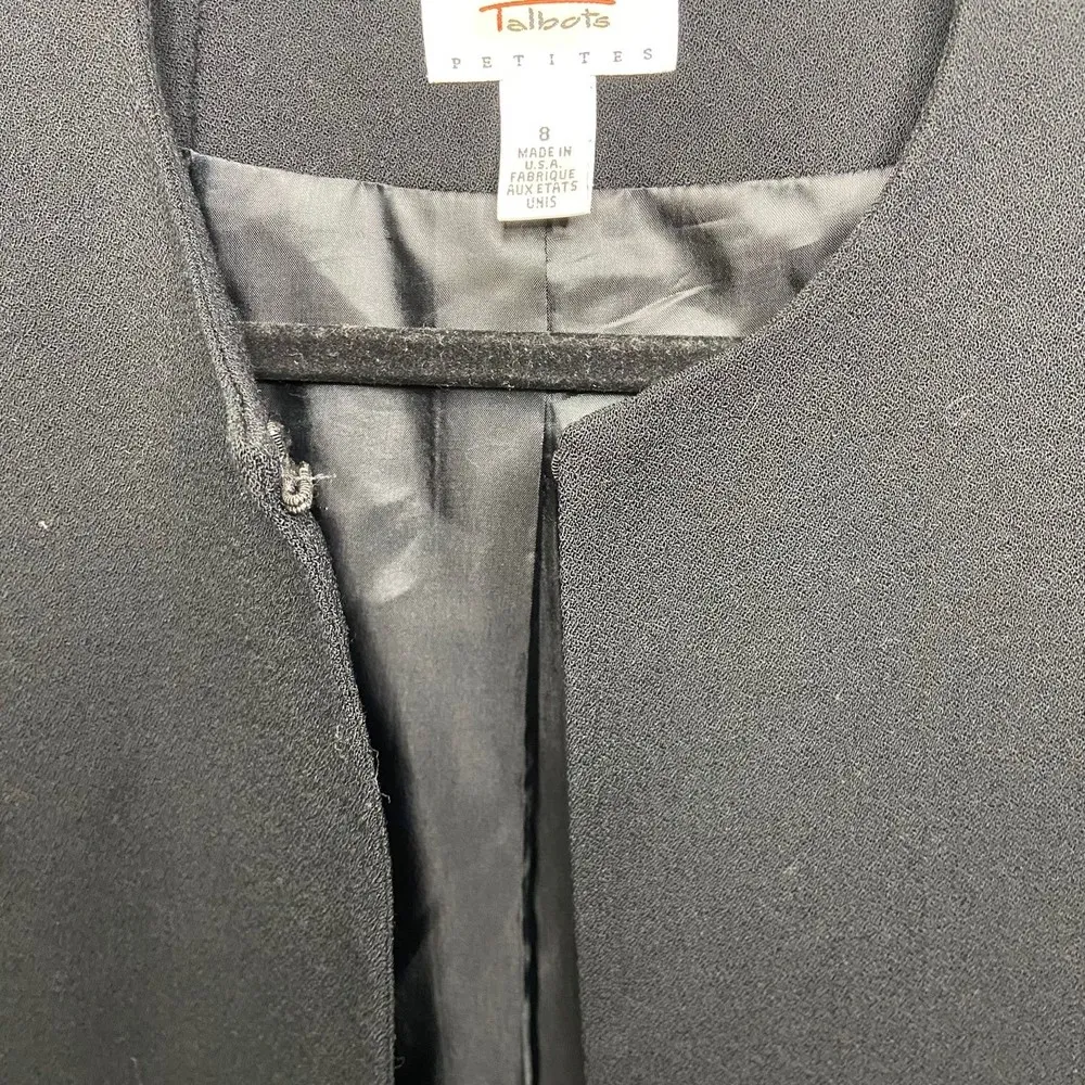 Talbots Black Longline Wool Open Front Blazer Jacket Size 8 Petite - Image 4