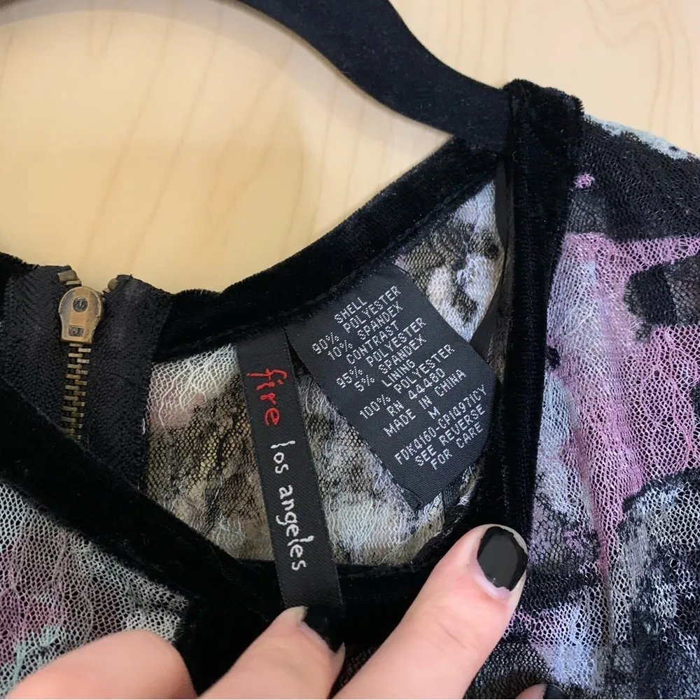 Fire Los Angeles Floral Lace Dress With Velvet Trim Medium - Image 3