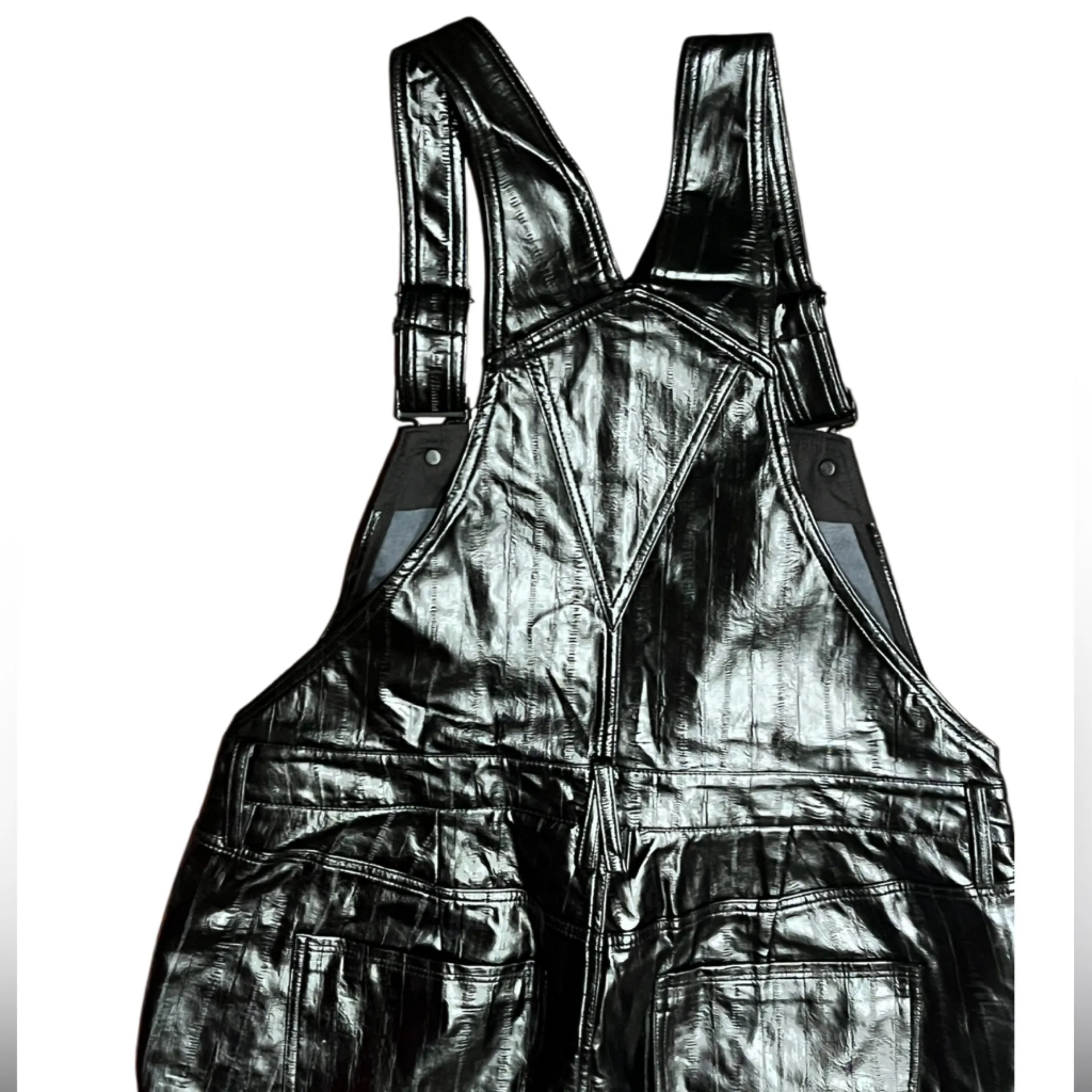 Good American black better than leather faux leather overalls Size 16 NWT - Image 9