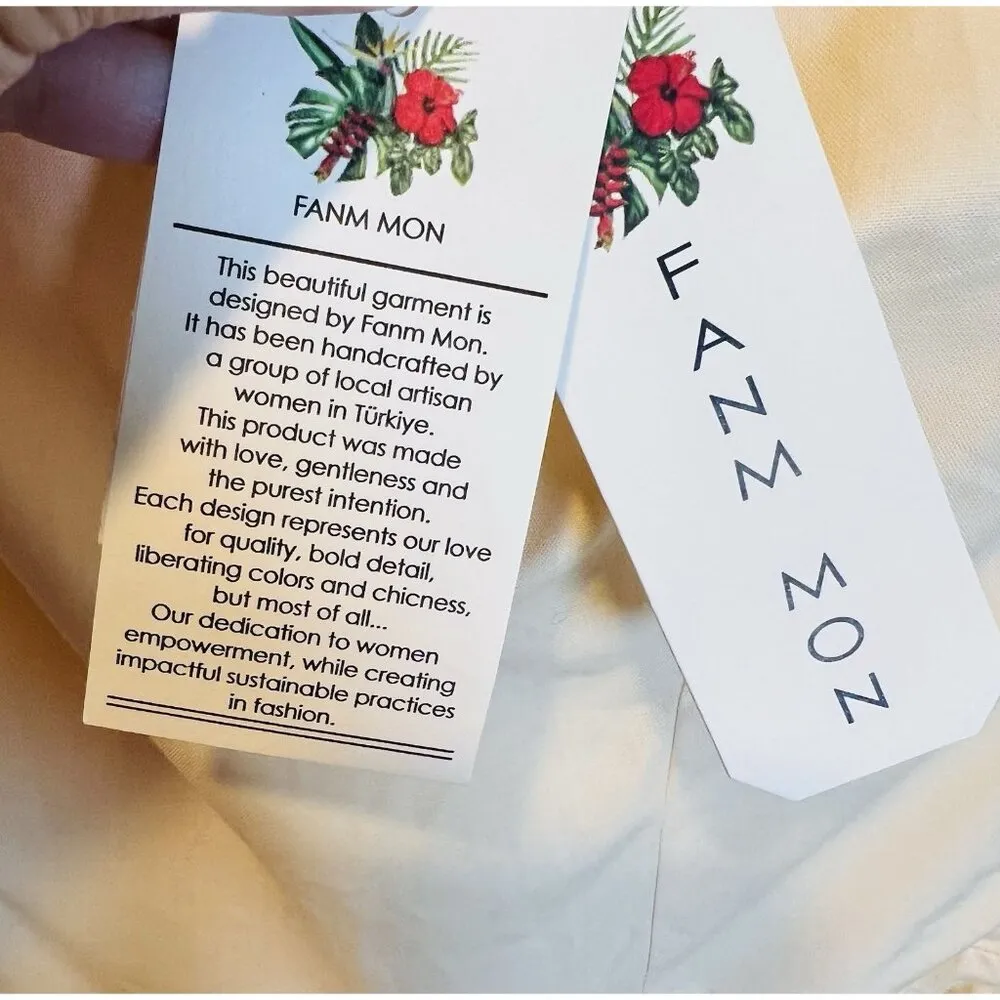 Fanm Mon Caroline Dress Size Small Butter Yellow Linen One Shoulder Embroidered - Image 10