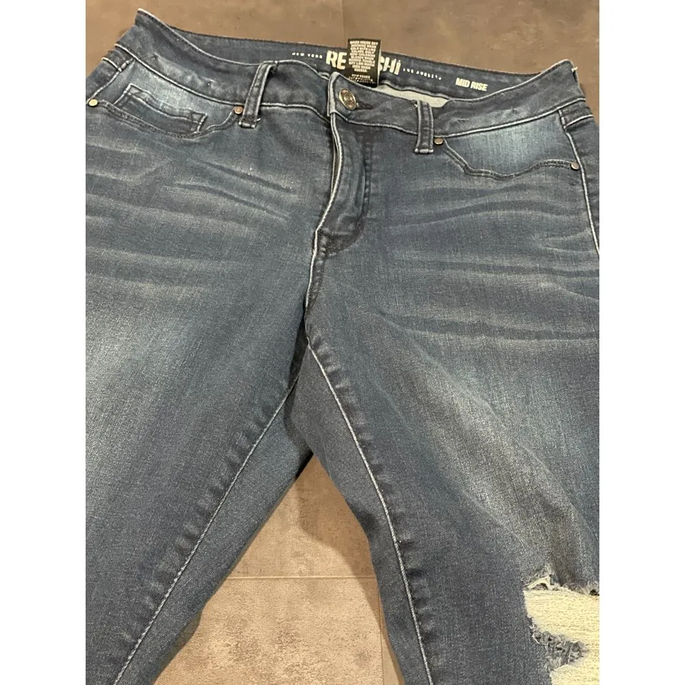 Rewash Mid Rise Distressed Skinny Jeans Trendy Denim Streetwear B-393‎ - Image 2