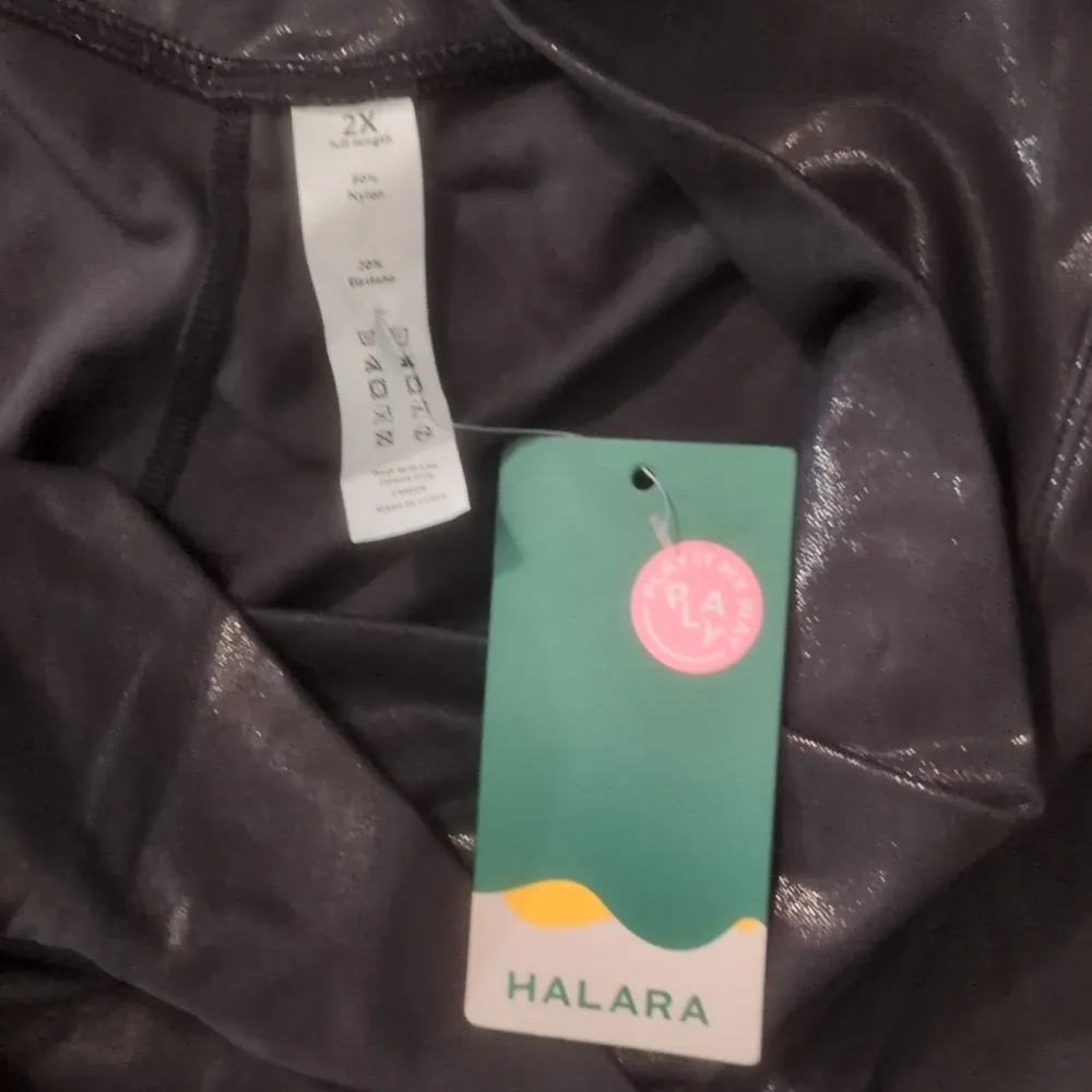 Halara Shiny Dusk Black SoftlyZero Faux Leather Crossover Pocket Foil Print  2X - Image 4