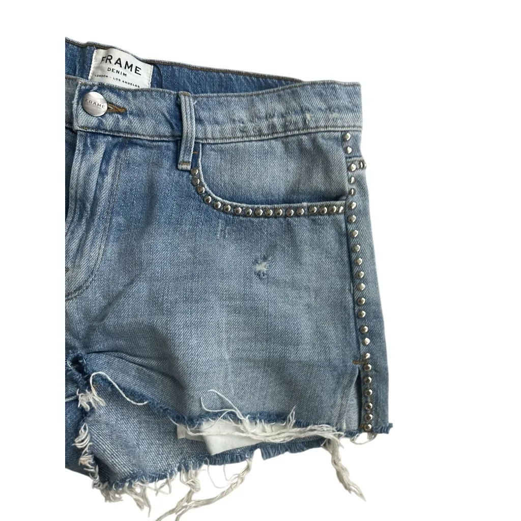 FRAME Light Wash Cutoff Studded Trim Denim Shorts Size 27 - Image 6