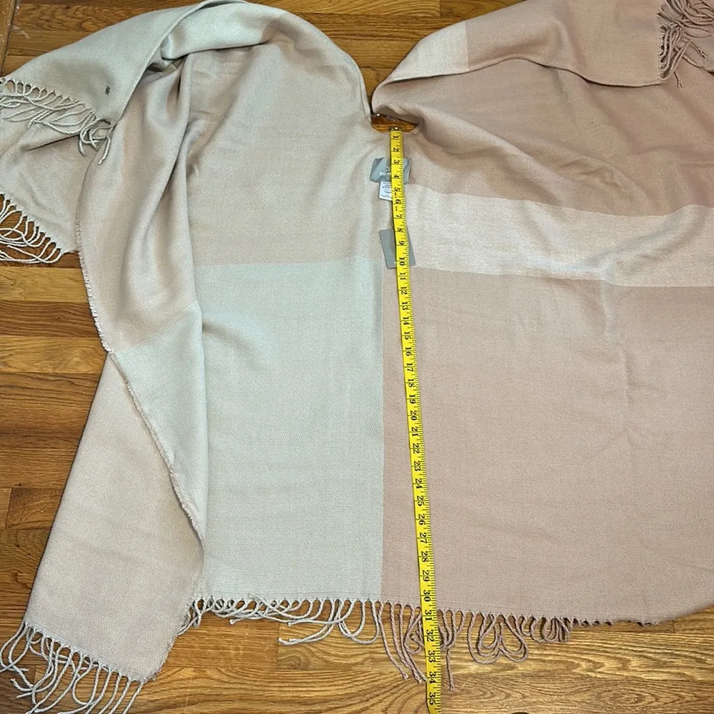 Slow & Kyo New Women’s One Size Color Block Pink Tan Fringe Poncho Shawl Boho - Image 3