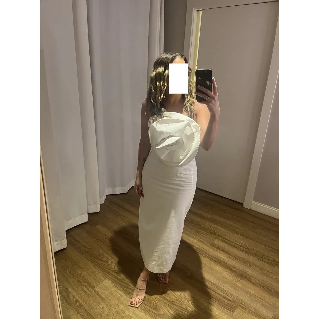 MARA HOFFMAN White Linen A-Line Strapless Bloom Bodice Maia Dress size 10 - Image 13