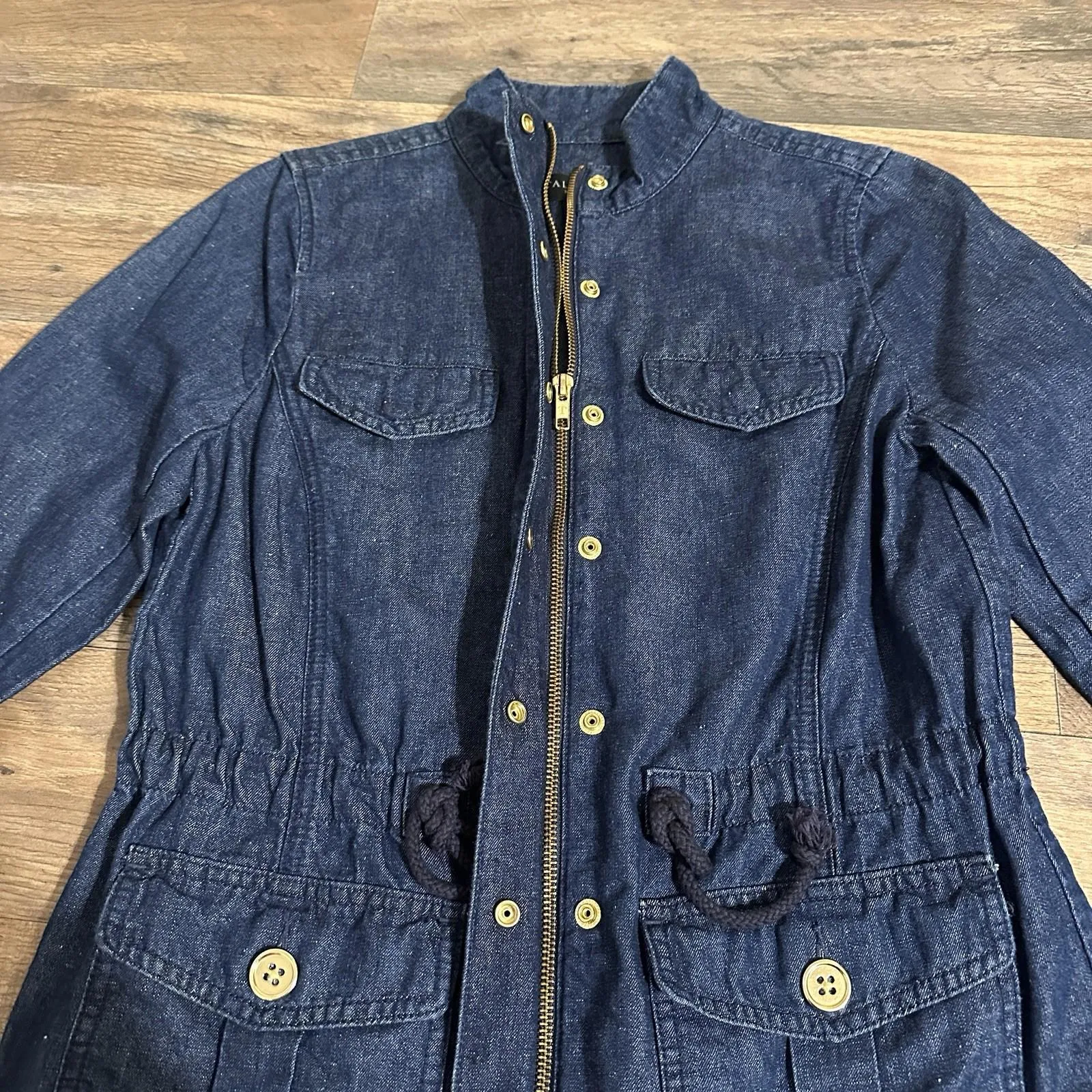 TALBOTS Safari Hemp Blend Zip Jacket Front Pocket Denim Wash Womens PetiteSmall - Image 4