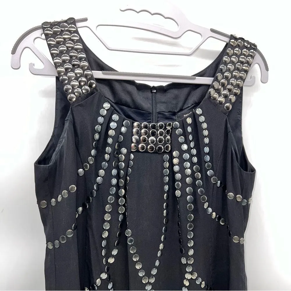 Nanette Lepore Black Boatneck Tank Top w/Metal Piette Details Swagged Throughout - Image 4