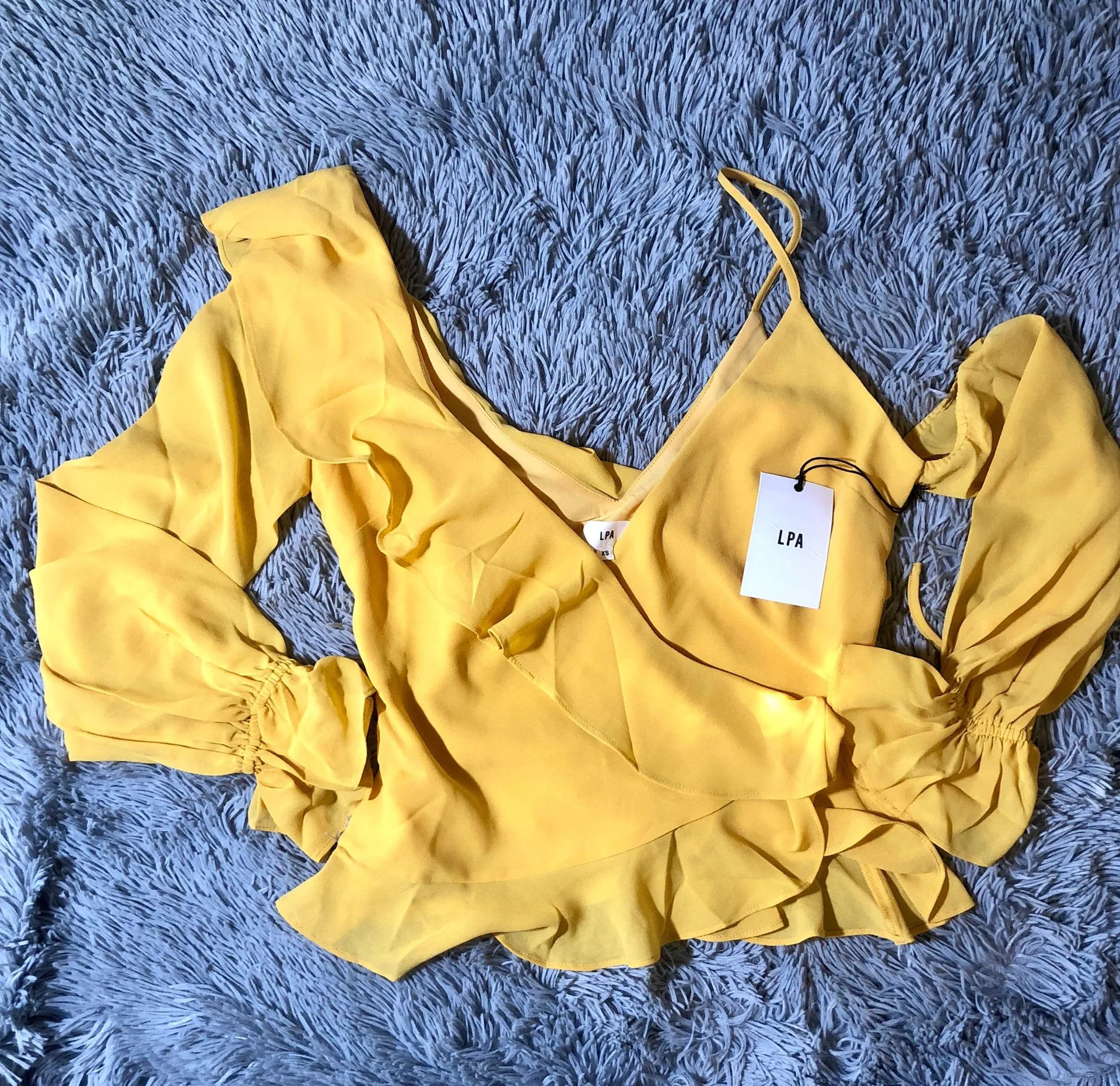 Yellow Asymmetrical Ruffle Wrap Top - Image 5