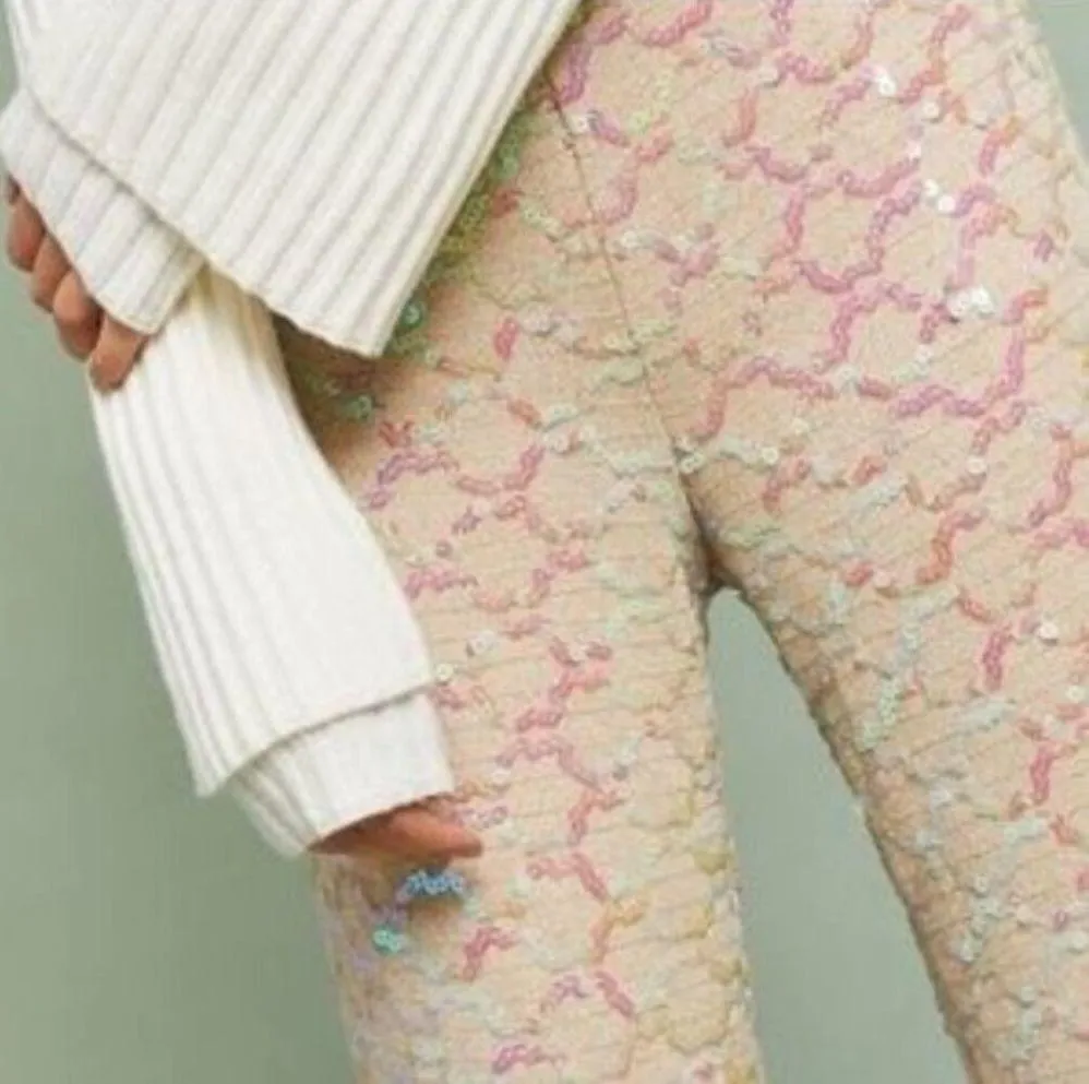 Anthropologie Ett Twa Showstopper Sequined Wide Leg Crop Pants Women's Size 0 - Image 2