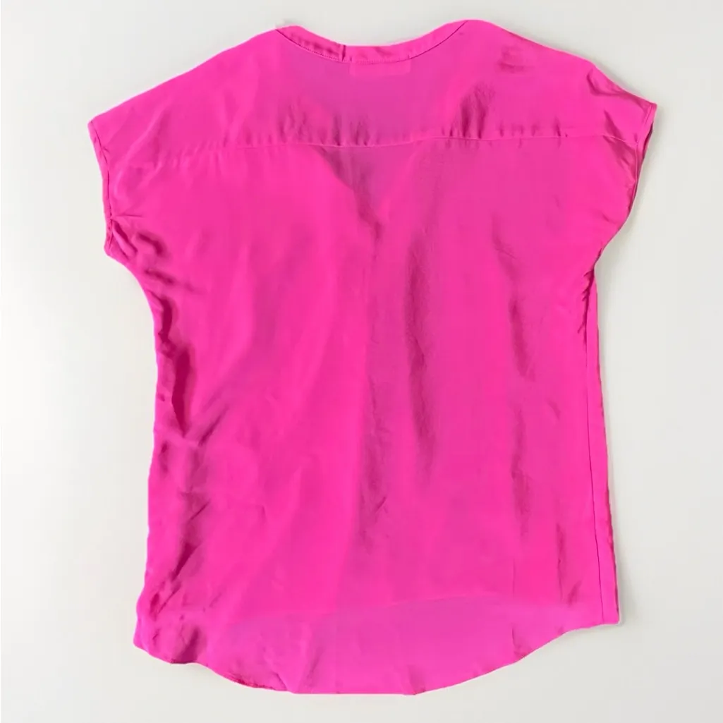 Amanda Uprichard Hot pink Short sleeve V-neck‎ Silk Feminine Blouse, sz P/XS - Image 5