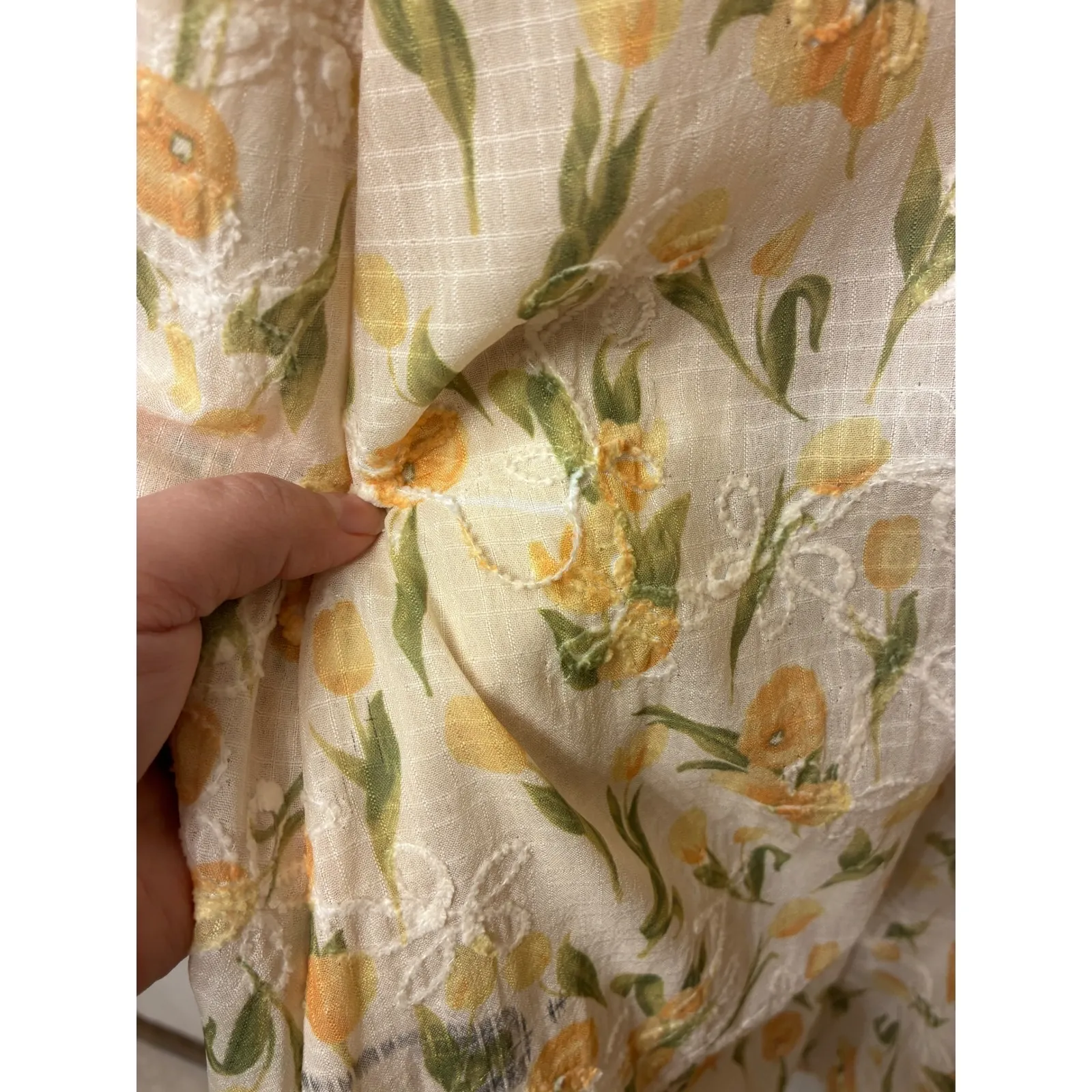 Windsor Milkmaid Puff Sleeve Midi Dress Sweetheart Neck Slit Cottagecore Cream M Yellow Size M - Image 7