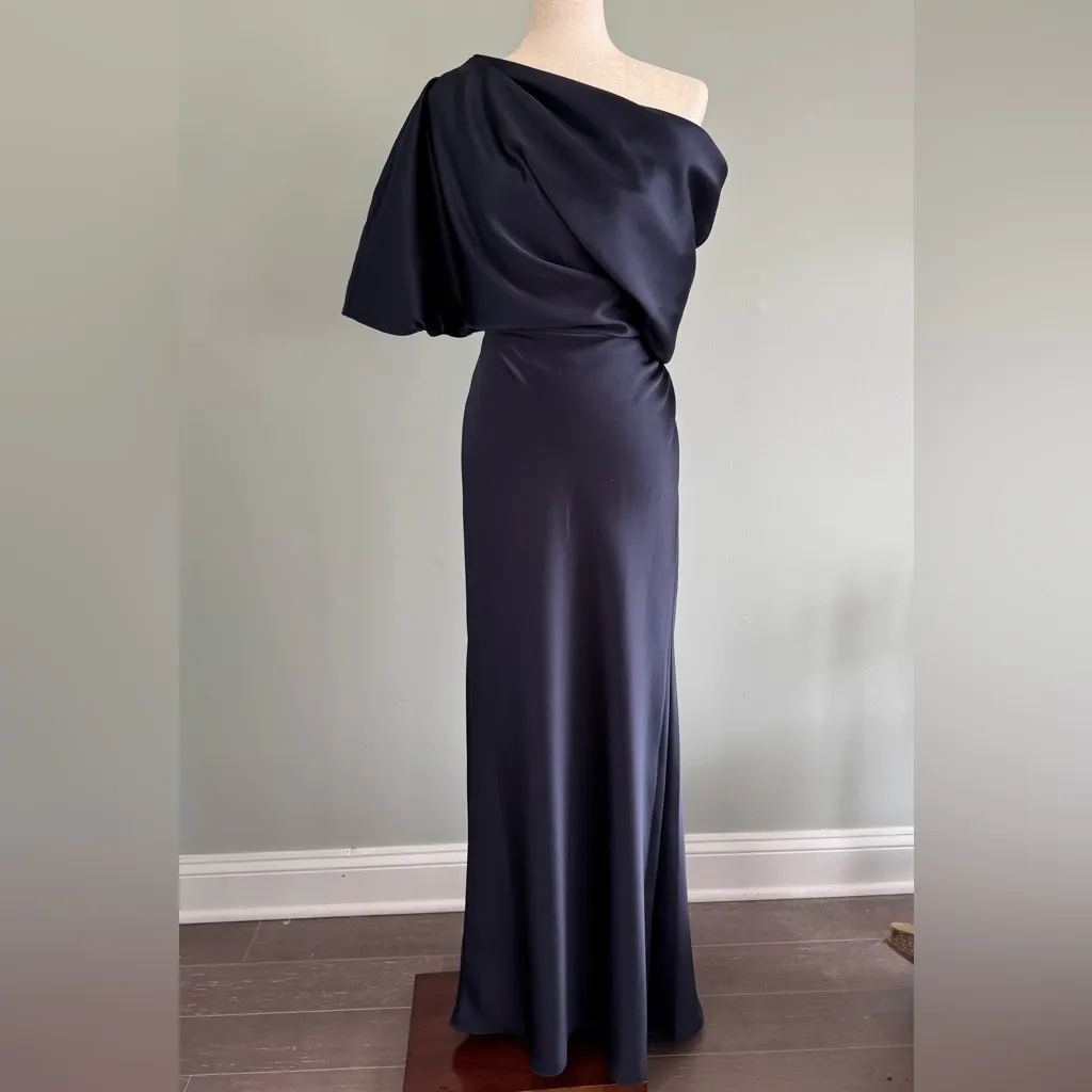 Amsale Midnight Blue One Shoulder Gown Size 6 - Image 8